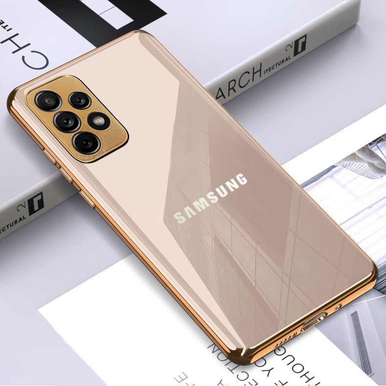 Premium Glossy Gold Edge Glass Back Case For Samsung A72