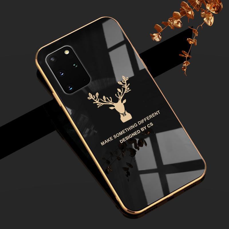 Deer Luxurious Gold Edge Glass Back Case For Samsung Galaxy S20 Plus