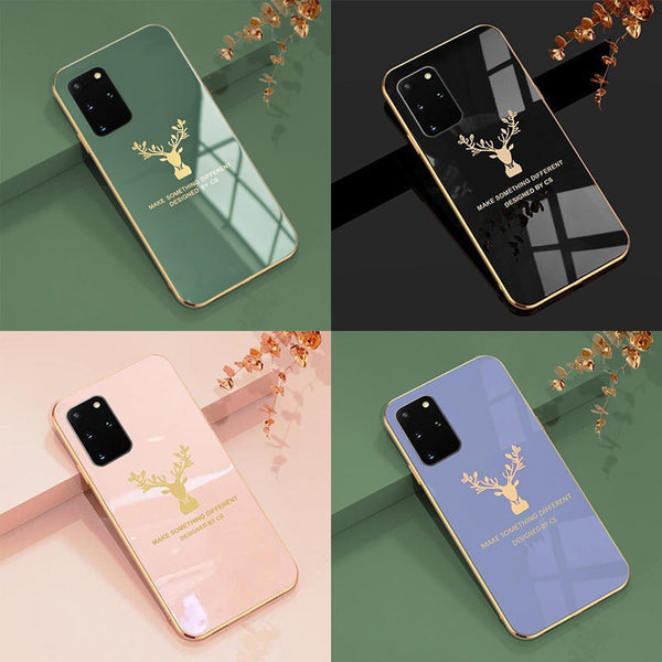 Deer Luxurious Gold Edge Glass Back Case For Samsung Galaxy S20 Plus
