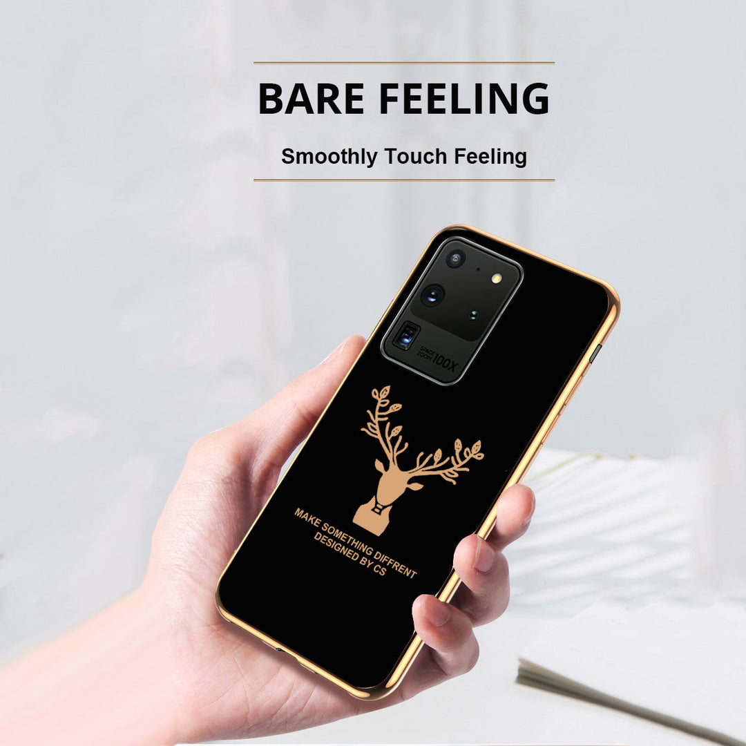 Luxury Golden Edges Deer Glass Back Case For Samsung Galaxy S20 Ultra - Premium Cases