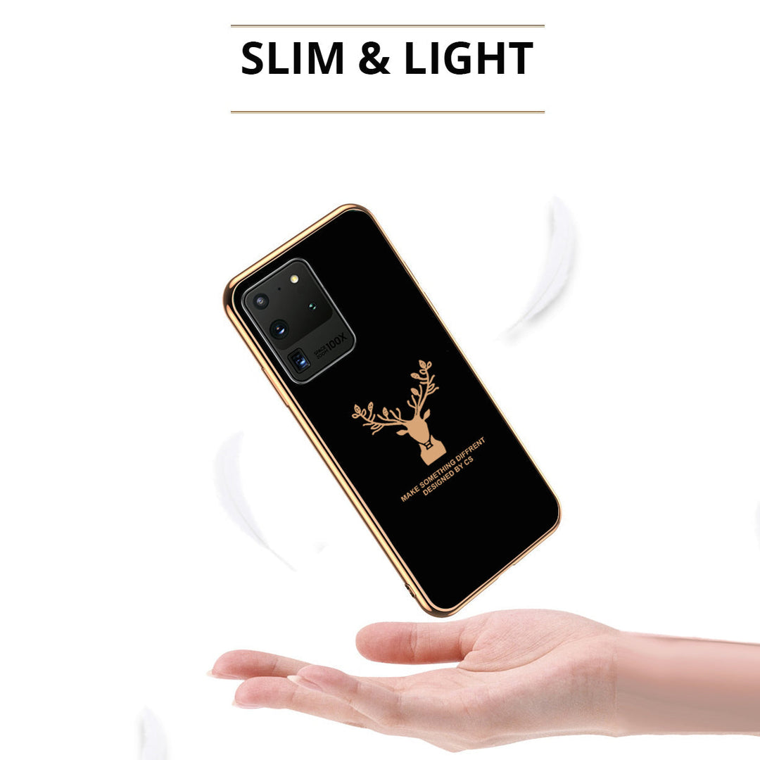 Luxury Golden Edges Deer Glass Back Case For Samsung Galaxy S20 Ultra - Premium Cases