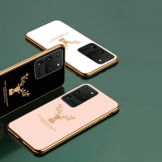 Luxury Golden Edges Deer Glass Back Case For Samsung Galaxy S20 Ultra - Premium Cases
