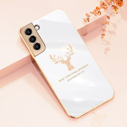Luxury Silicon Deer Glass Case With Golden Edges For Samsung Galaxy S21 Plus - planetcartonline