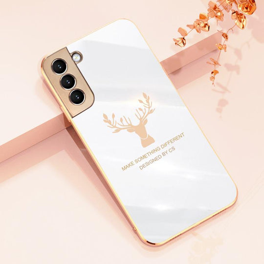 Luxury Silicon Deer Glass Case With Golden Edges For Samsung Galaxy S21 - planetcartonline