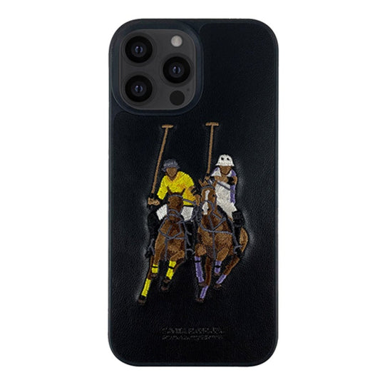 Santa Barbara Jockey Series Genuine Leather Black Case For iPhone 13 Pro Max - planetcartonline