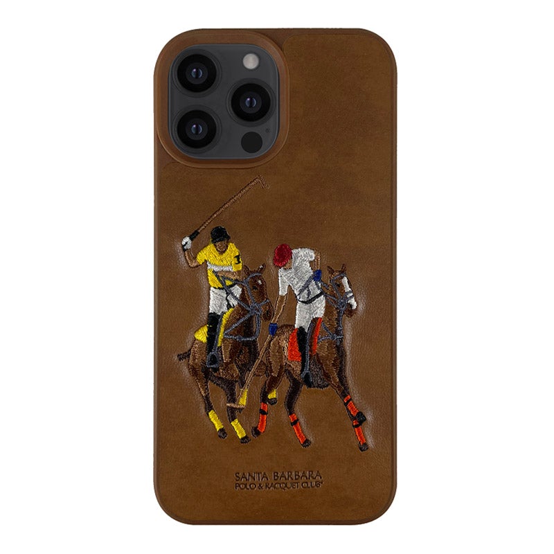 Santa Barbara Jockey Series Genuine Leather Brown Case For iPhone 13 Pro Max - planetcartonline
