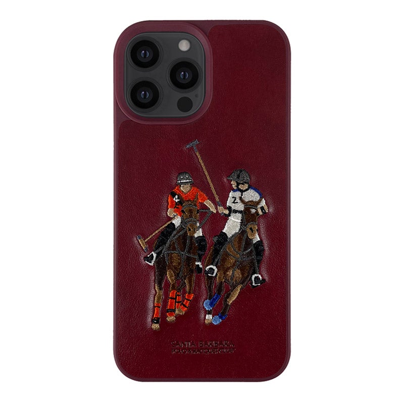 Santa Barbara Jockey Series Genuine Leather Red Case For iPhone 13 Pro Max - planetcartonline