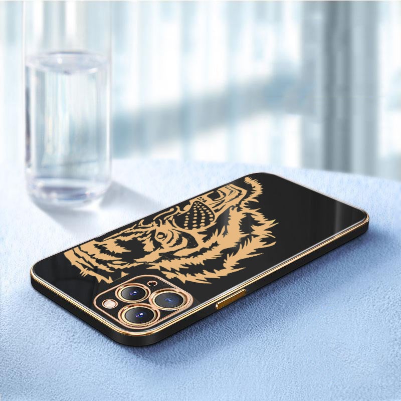 Luxurious Tiger Glass Back Case With Golden Edges For iPhone 11 Pro - planetcartonline