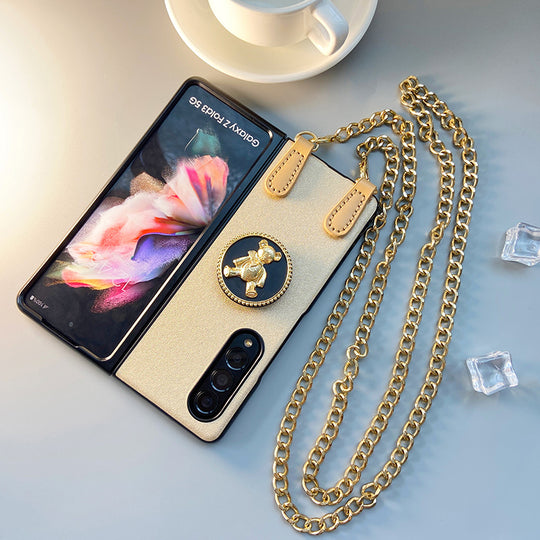 Luxury Printed Scarf Chain Bracelet And Chain Bear case for Samsung Galaxy Z Fold 4
