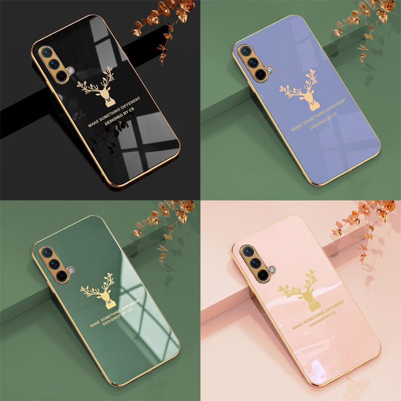 Deer Luxurious Gold Edge Glass Back Case For Oneplus Nord CE