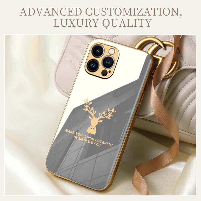 Premium Glass Back Deer Case With Golden Edges For iPhone 11 Pro Max