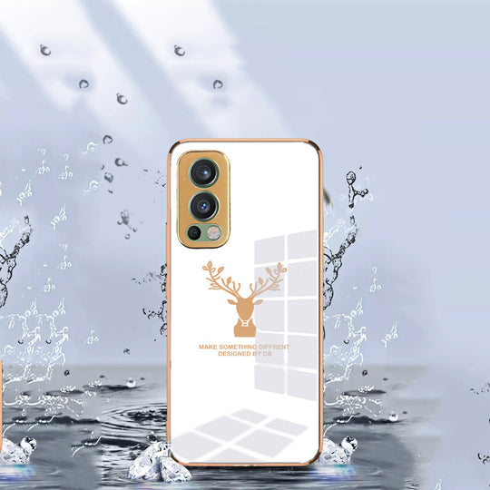 Deer Luxurious Gold Edge Glass Back Case For Oneplus Nord 2