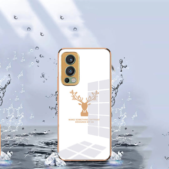 Luxury Golden Edges Deer Glass Back Case For Oneplus Nord 2 5G - Premium Cases