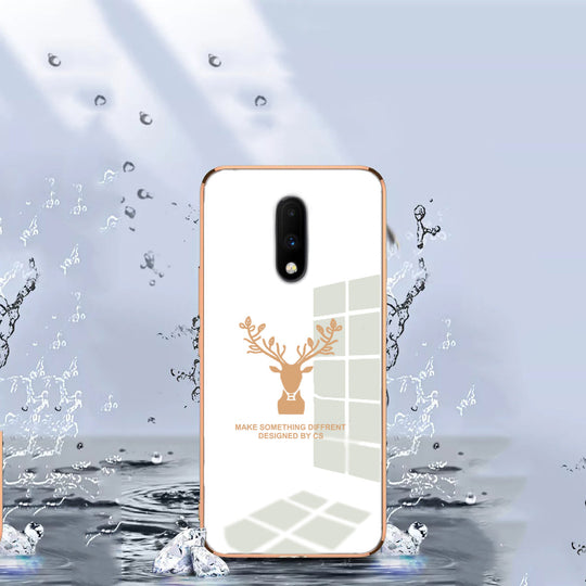 Luxury Golden Edges Deer Glass Back Case For Oneplus Series - Premium Cases