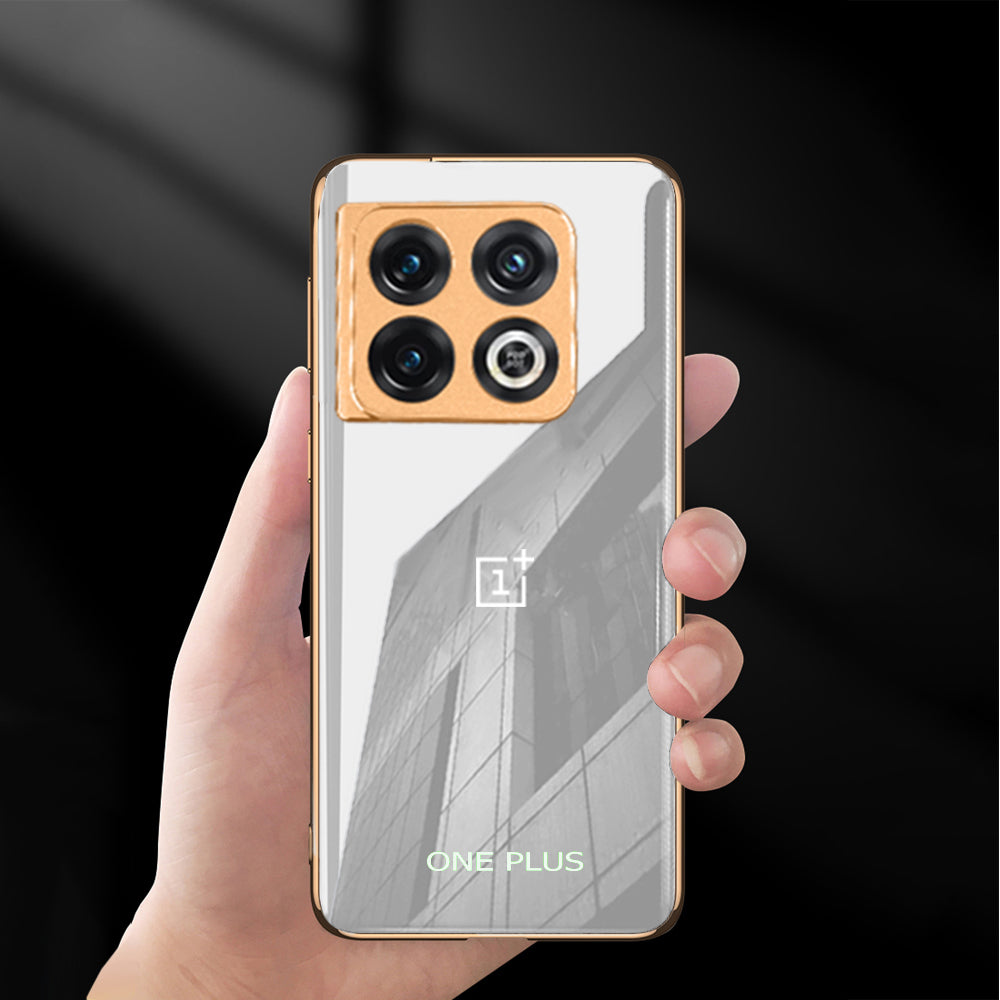 Glossy Gold Edge Glass Back Case For Oneplus 10T