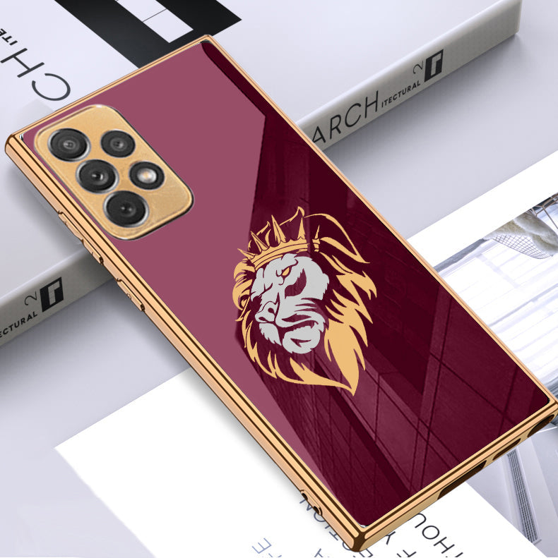 Luxury Premium Glass Lion Back Case With Golden Edges For Samsung A33