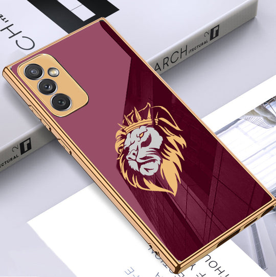 Luxury Premium Glass Lion Back Case With Golden Edges For Samsung M52