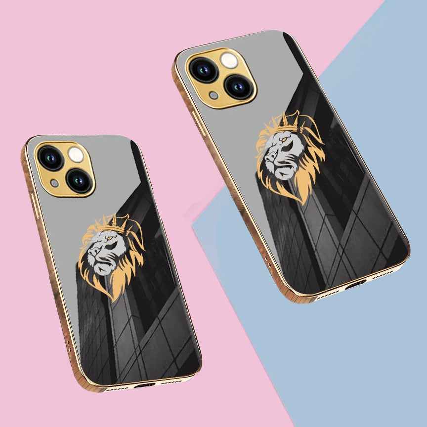 Luxury Premium Dual Shade Lion Back Case With Golden Edges For iPhone 13