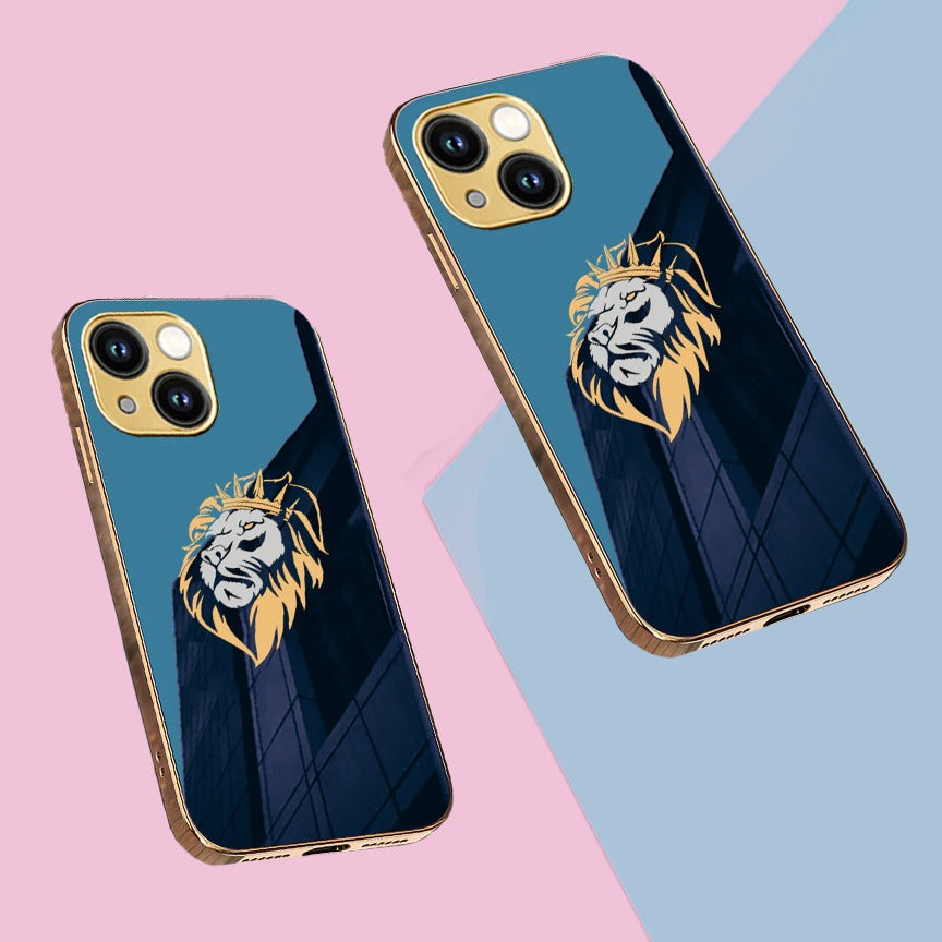 Luxury Premium Dual Shade Lion Back Case With Golden Edges For iPhone 14 Series