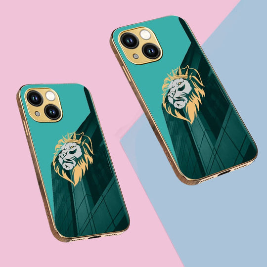 Luxury Premium Dual Shade Lion Back Case With Golden Edges For iPhone 14 Series