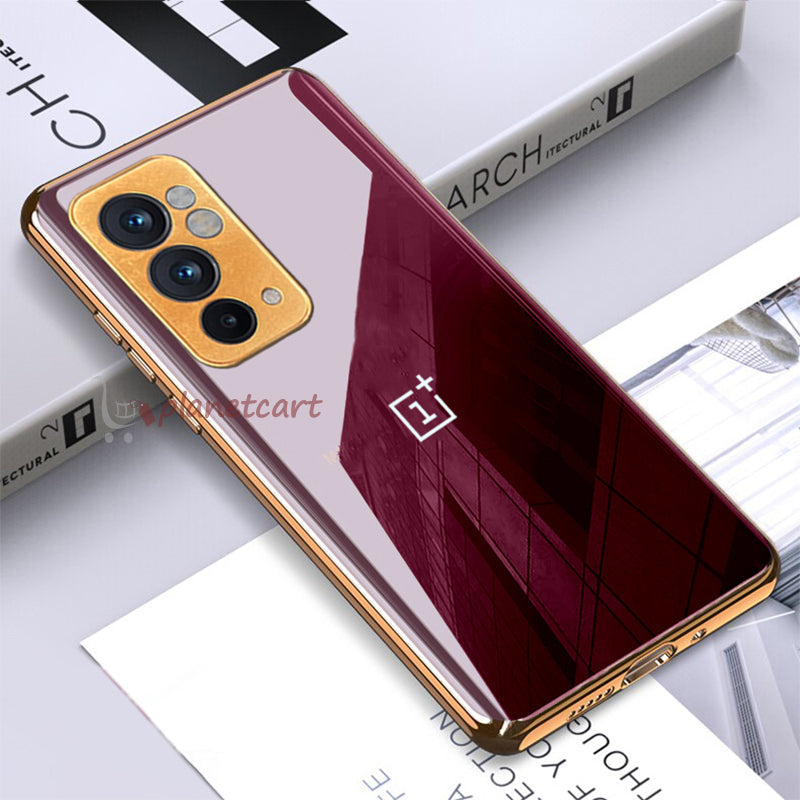 Luxury Glossy Gold Edge Glass Back Case For Oneplus 9RT