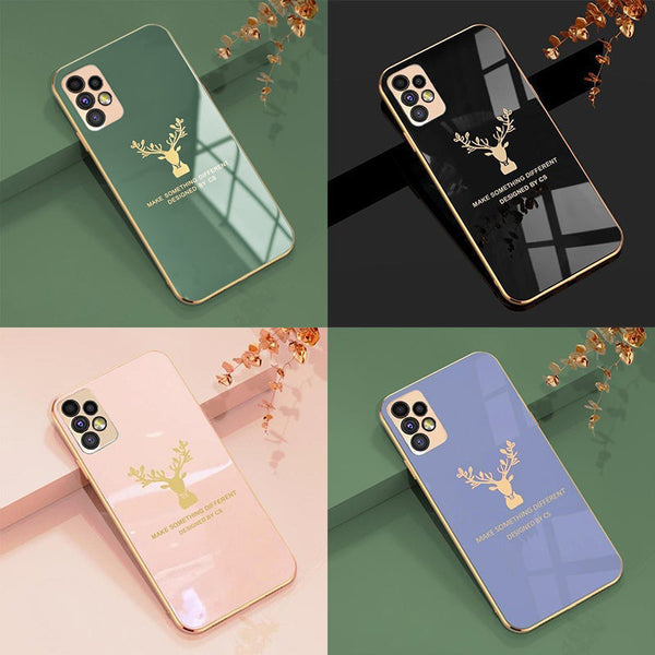 Deer Luxurious Gold Edge Glass Back Case For Samsung Galaxy A72