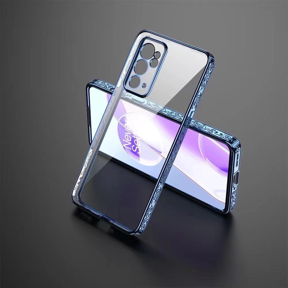 Premium Luxury 3D Flower Carved Plating Electroplated Side Frame Transparent Back Case Cover for OnePlus 9RT
