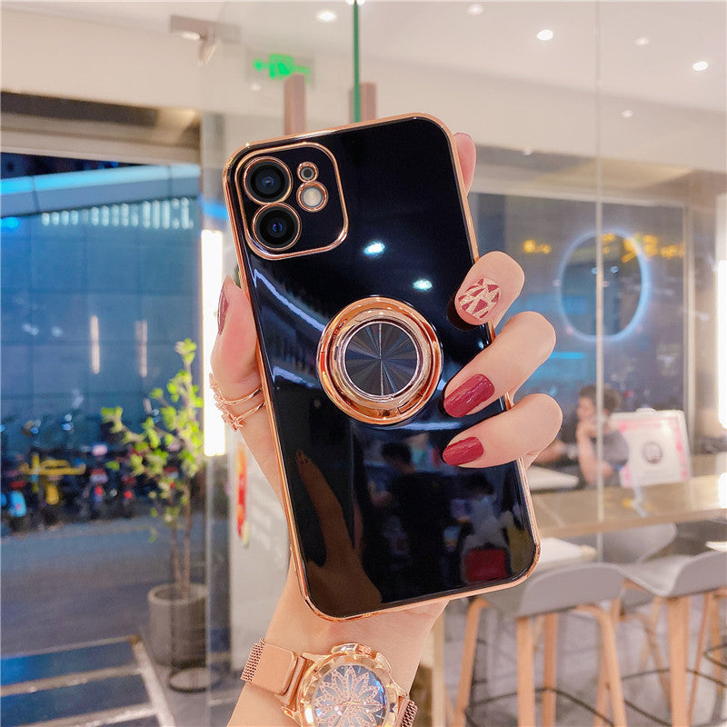 Luxurious Electroplating Ring Holder Soft Silicone Back Case  For iPhone 12