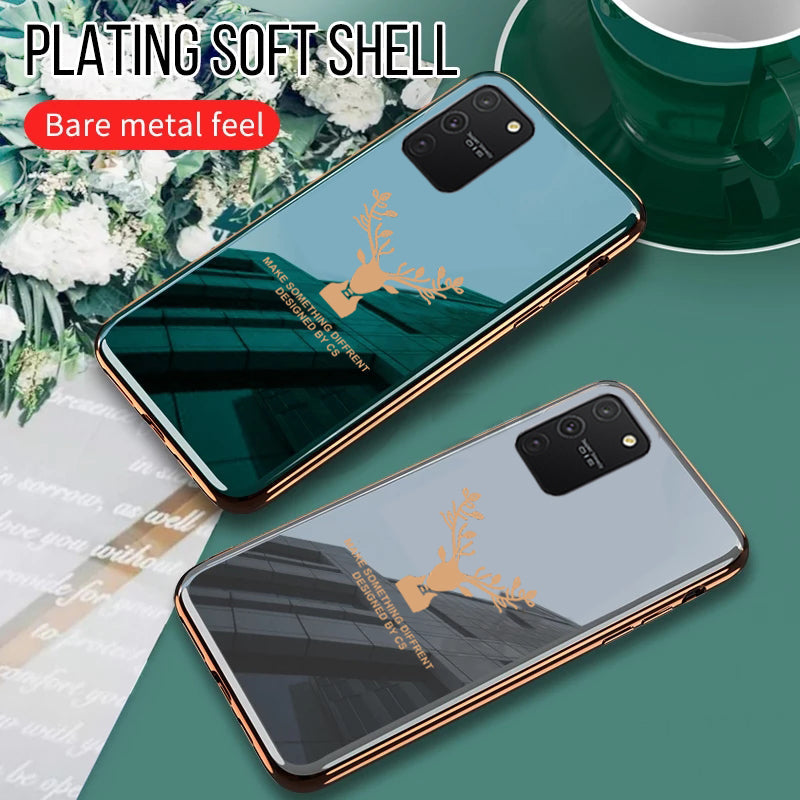 Luxury Golden Edges Deer Glass Back Case For Samsung Galaxy S10