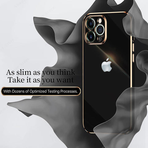 Electroplated Golden Edges Glossy Glass Back Case For iPhone 12 Pro Max
