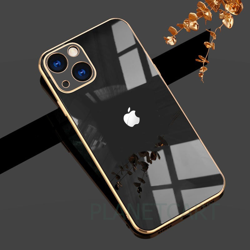 Luxurious Glass Back Case With Golden Edges For iPhone 13 - Premium Cases