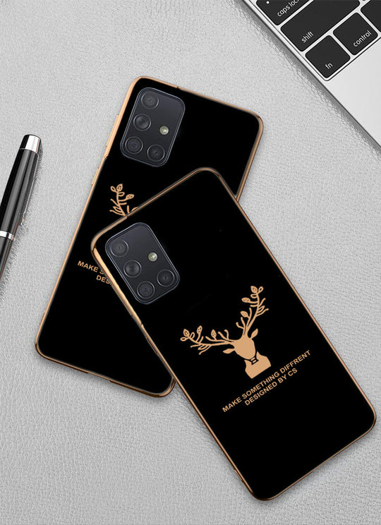 Deer Luxurious Gold Edge Glass Back Case For Samsung Galaxy A71