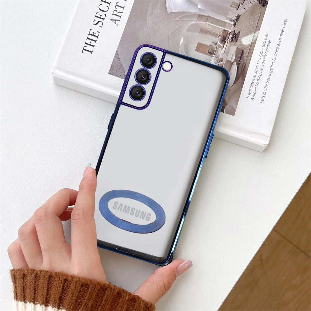 Premium Electroplated Luxury Square Silicon Clear Logo Cut Camera Protection Back Case Cover For Samsung S22