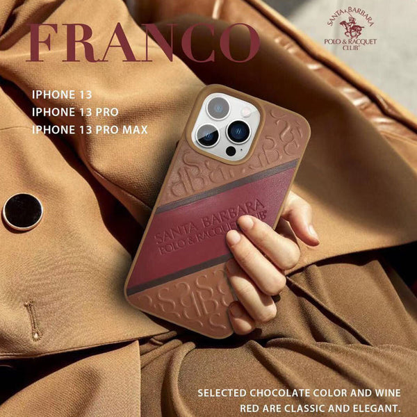 Santa Barbara Franco Series Genuine Brown Leather Embossing Case For iPhone 13 Pro