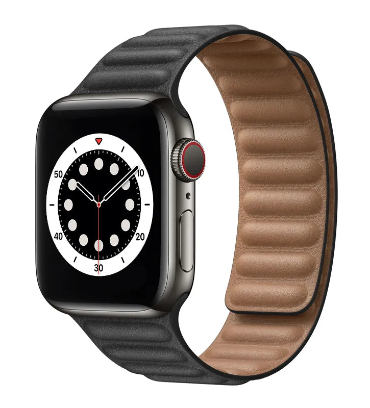 iWatch Milt Series Genuine Santa Barbara Microfiber Leather Magnet Strap - Black/Brown