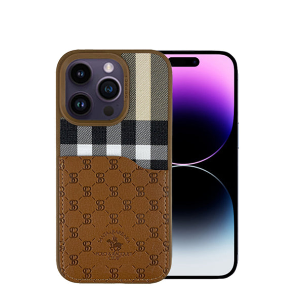 Santa Barbara Classic Plaid Series Genuine Leather Brown Case For iPhone 14 Plus
