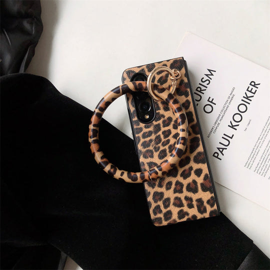 Luxury Leopard Printed Wrist Strap Bracele Case For Samsung Galaxy Z Fold 3