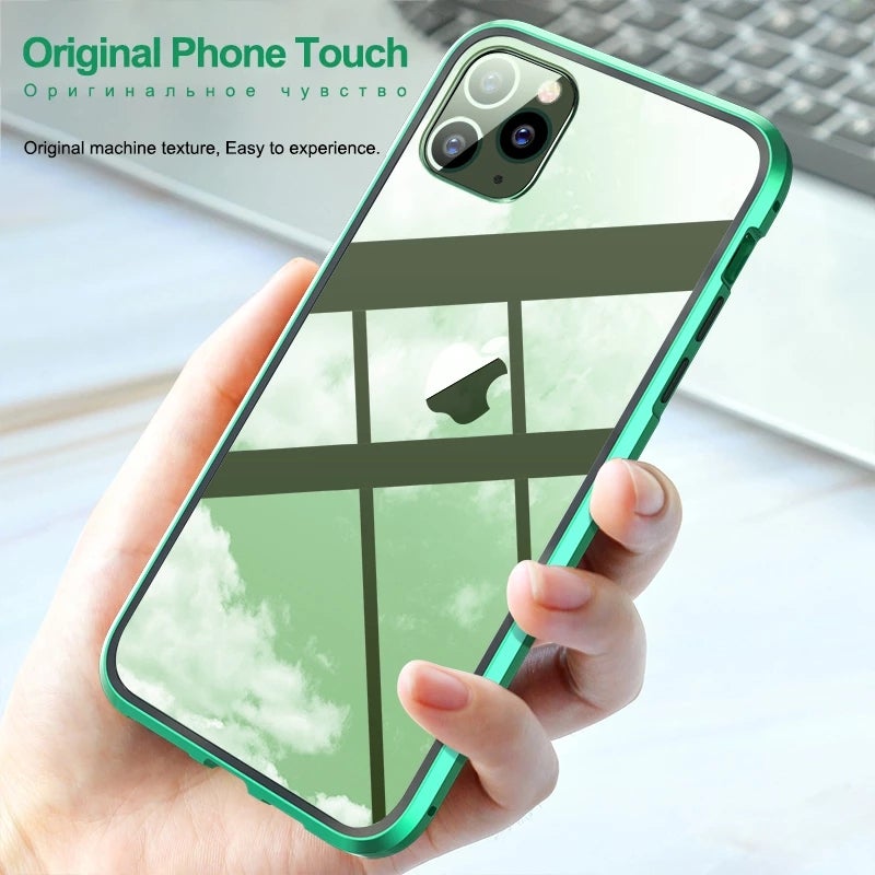 Electronic Auto-Fit (Front+ Back) Glass Magnetic Case For iPhone 11 pro