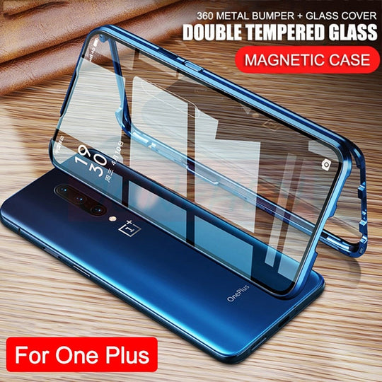 Electronic Auto Fit Double Glass Magnetic Case For One Plus 7