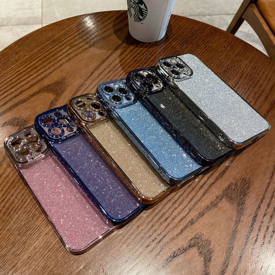 Luxury Glitter Transparent Square Bumper Back Case for iPhone 14 Pro Max