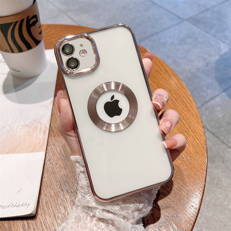 Premium Electroplated Luxury Square Silicon Clear Logo Cut Camera Protection Back Case Cover For iPhone 11