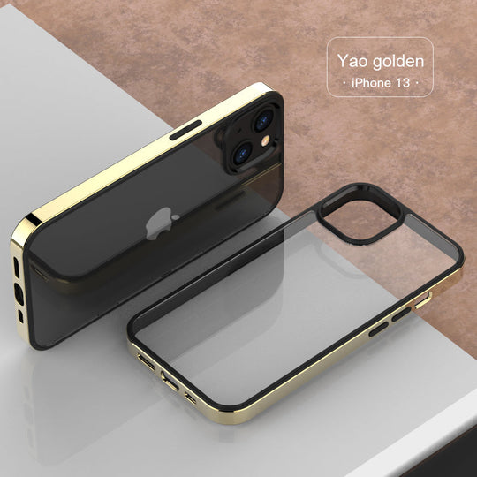 Luxury Transparent Electroplated Square Clear Back Bumper Case For iPhone 14