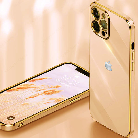 Electroplated Golden Edges Glossy Glass Back Case For iPhone 12 Pro Max - Premium Cases