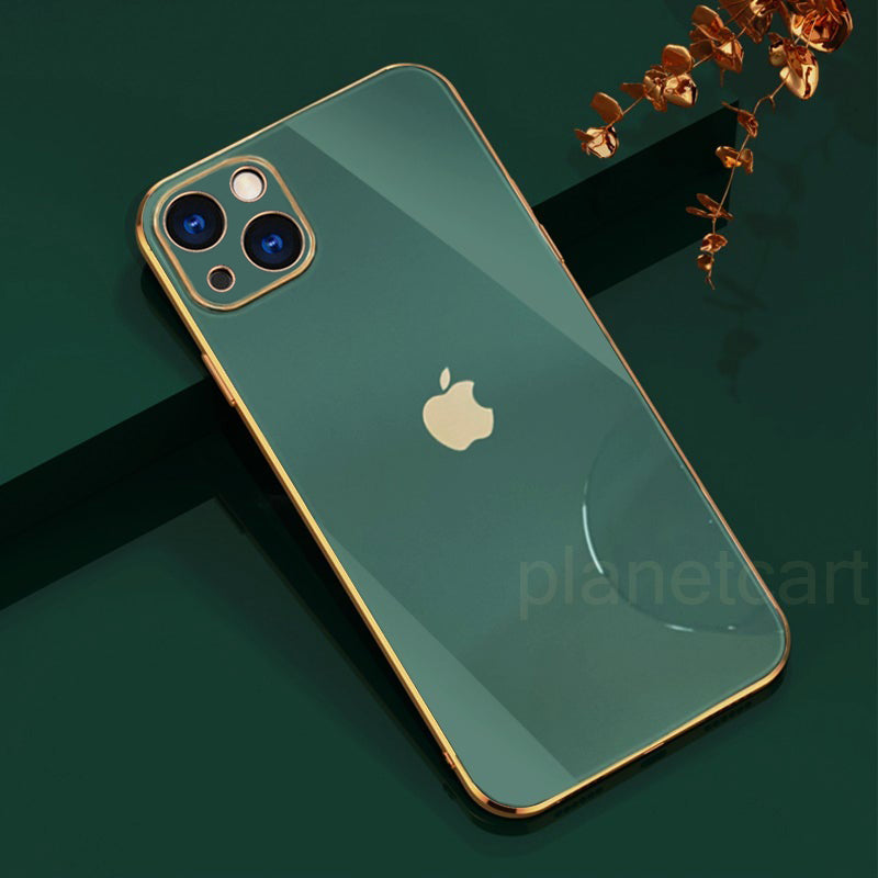 Luxurious Glass Back Case With Golden Edges For iPhone 13 - Premium Cases