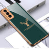 Luxury Golden Edges Deer Pattern Glass Back Case For Samsung Galaxy S21