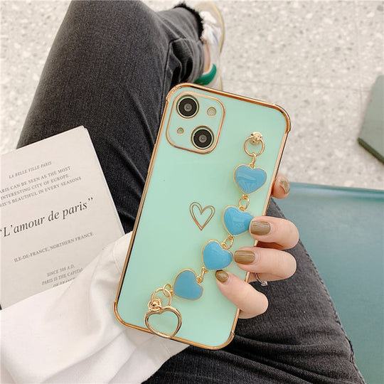 Luxurious Electroplated Soft Silicone Heart Bracelet Back Case For iPhone 13