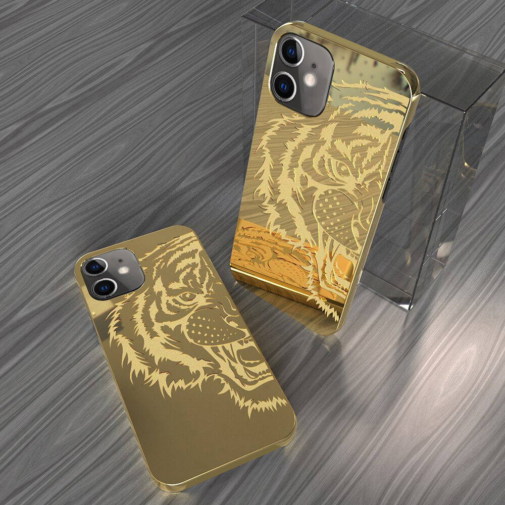 Luxurious Tiger Glass Back Case With Golden Edges For iPhone 11