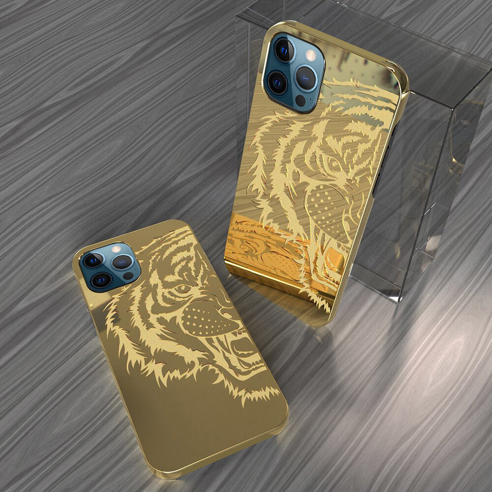 Luxurious Tiger Glass Back Case With Golden Edges For iPhone 11 Pro Max