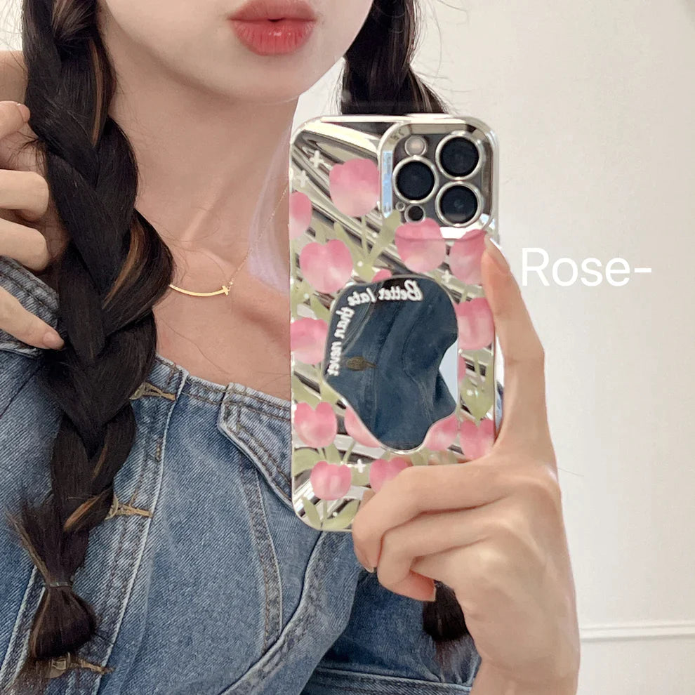 Floral Mirror Back Case For Apple iPhone 15 Pro Max