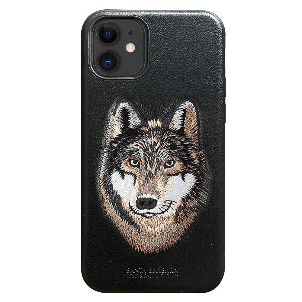Santa Barbara Savana Series Wolf Emboidery Genuine Leather Case For iPhone 13 - planetcartonline